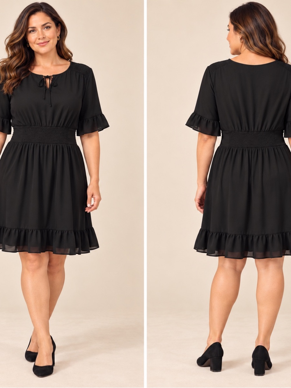 Reitmans Black Ruffle-Hem Smocked Waist Dress